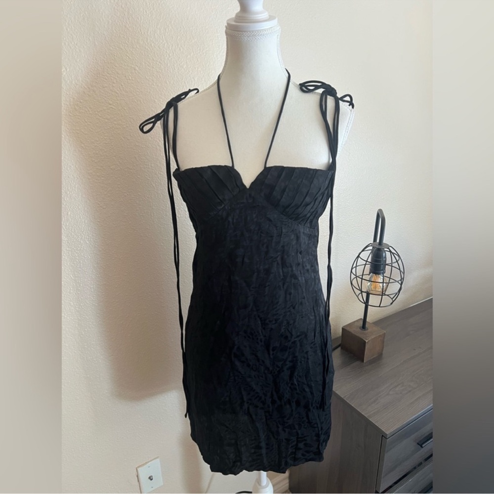 Skylar + Madison Black Leopard Lace Silk Dress